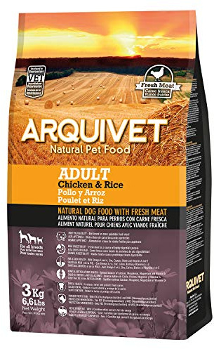 ARQUIVET Adult - Croquettes pour chiens adultes - Poulet et riz - 3 kg - Tolie naturel pour les adultes de toutes races - Aliments secs pour chiens - Digestabilités élevées, gastro-ointers