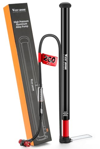 West Biking Bike Floor Pump, 260Psi High Pressure Bike Tire Pump with Pressure Gauge, Aluminum Bike Pump Presta Valve & Schrader Valves, Fit Mountain Road Bike, Strollers, Balls