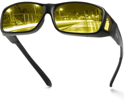 DUCO Night Vision Glasses for Driving at Dusk Rainy Day Anti Glare Fit Over Wrap Around Eyewear Glasses UV400 Polarized 8954Y (Black)