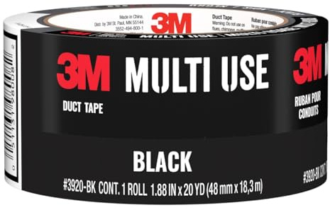 3M Multi-Use Colored Duct Tape, Black, 1.88 Inches by 20 yards, 3920-BK, 1 Roll