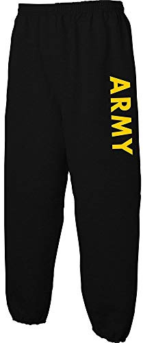 Lucky Ride Military Gear Black Army Sweat Pants with Gold Print, Large