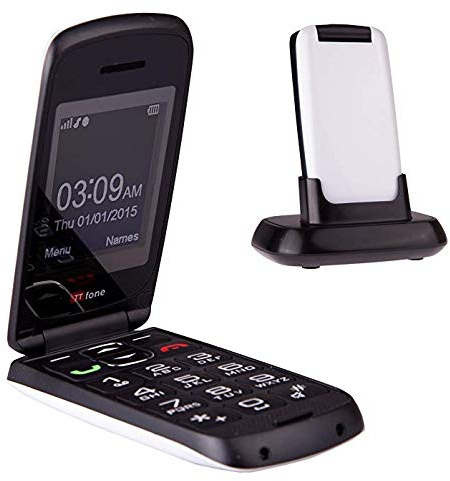 TTfone Téléphone portable à clapet Simple d'utilisation et grosses touches utiliser Prépayé Station de charge incluse
