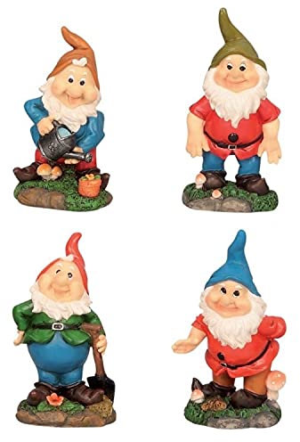 Unbekannt 4 Lustige Gartenzwerge GNOME 18cm Gartenzwerg Gartenfigur