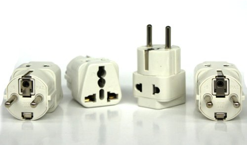 Schuko Universal to Europe Adapter Plug - 4 Pack - Grounded Type E/F - Europe Plug Adapter Works in France, Spain, Germany, Netherlands, Belgium, Poland, Russia