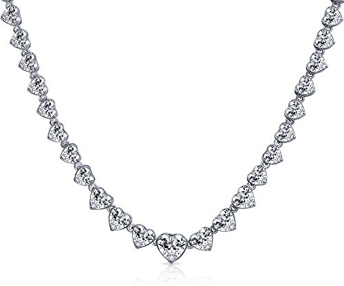 Bling Jewelry Collana Da Tennis A Collo Affermazione A Forma Di Cuore Tradizionale Classica Per Spose Con Zirconi Aa, Graduata, Per Matrimonio O Promozione, Placcata In Argento