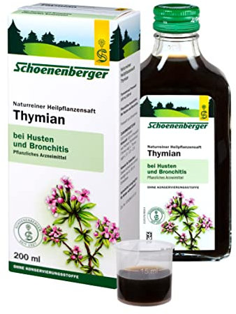 Schoenenberger - Thymian naturreiner Heilpflanzensaft - 1x 200 ml Glasflasche - wirksame Hilfe bei Husten und Bronchitis - pflanzliches Arzneimittel