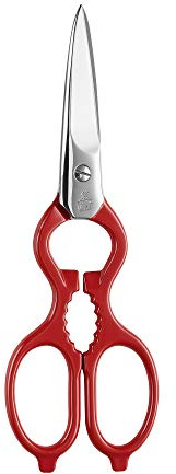 ZWILLING Kitchen Shears, Multi-Purpose, Bottle Opener, Jar Lid Lifter, Dishwasher Safe, Heavy Duty, Forged Stainless Steel Blades, Red 7.9-inch