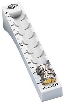 Wedo 160701037 Münzrille (0,10 Euro, 10 Cent, Kunststoff für 75 Münzen mit Markierungen 18 x 4,5 x 3,2 cm) lichtgrau