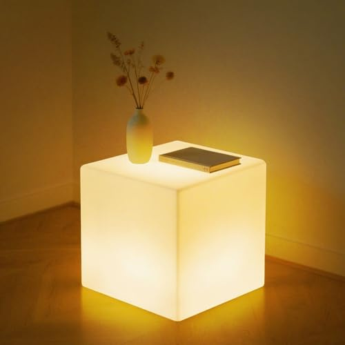 LOFTEK 16-Inch Rechargeable LED Cube Chair Light, 16 RGB Colors Glow Cube Seat w/Remote, Waterproof LED Cube Table, Color Changing Cubes Floor Lamp, Home Bedroom Patio Party Decorative Lighting