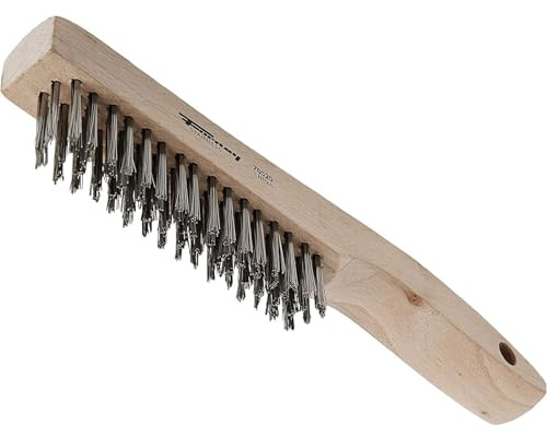 Forney 70520 Wire Scratch Brush, Stainless Steel with Wood Shoe Handle, 10-1/4-Inch-by-.013-Inch