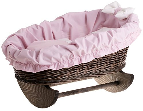e-wicker24 Handgeflochtene Weidenwiege für Puppen – reizendes und langlebiges Puppenbettchen Puppenwiege ideal für fantasievolles Spielen Kinderzimmerdekoration Schaukelbett (Pink)