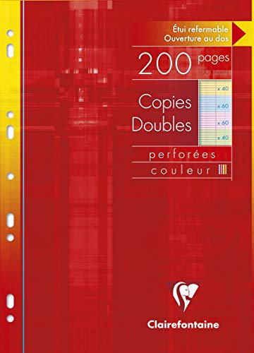 Clairefontaine 47111C - Packung mit 100 Blatt Klausurbogen A4 21x29,7 cm, 90g, gelocht, französische Lineatur, Farben sortiert, 1 Pack
