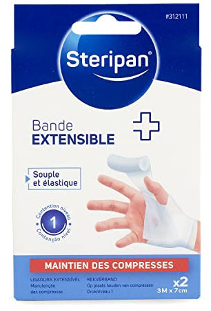 Steripan - Bande Extensible - Souple et Élastique - Maintien des Compresses - 3m x 7cm - x2