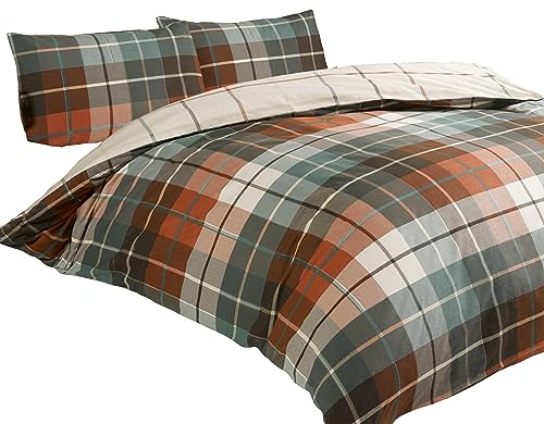 Rapport Lomond Check 100 Percent Brushed Cotton Duvet Set, Terracotta, Single