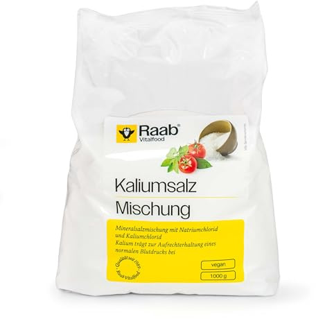 Raab® Kaliumsalz-Mischung - Bewusst würzen - für vollen Geschmack mit weniger Natrium - Mineralsalzmischung mit Natrium- & Kaliumchlorid - Zur Verwendung als Alternative zu herkömmlichem Salz (1000g)