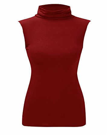 Toocool Camiseta sin mangas mujer cuello alto cuello vuelto chaleco top de punto CC25, burdeos, Talla única
