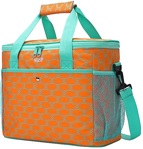 MIER 18L Large Soft Cooler Insulated Picnic Bag for Grocery, Camping, Car, Bright Orange Color