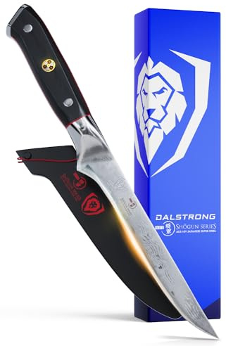 Dalstrong Boning Knife - 6 inch - Shogun Series ELITE - Damascus - AUS-10V Japanese Steel - Fillet Knife Gift - Carving, Boning, Trimming, Deboning - Black G10 Handle - Sheath Included