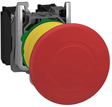 Schneider Electric Harmony XB5 Not-Aus-/Not-Halt-Schalter, Zugentriegelung, 22mm, Pilz 40mm, 1S + 1Ö, Kunststoff, rot, Artikelnummer XB5AT845