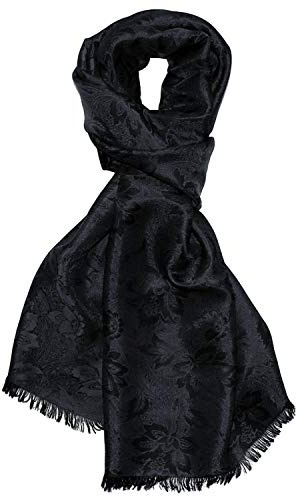 LORENZO CANA Foulard damas pour l`homme – écharpe noble avec les mesures de 55 x 190 cm - motif de fleurs - élégant et léger pour le printemps et l´été en noir