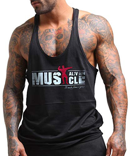 Herr Gym Bodybuilding Linne Stringer Vest Kondition Träna Sportkläder Bomull Svart S