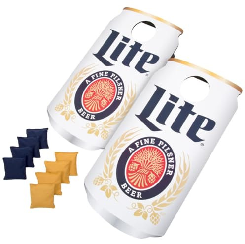 Miller Lite Cornhole Board Set - Bean Bag Toss with Can-Shaped Cornhole Boards and Corn Hole Bags Set of 8 - Yard Games for Adults by Trademark Games