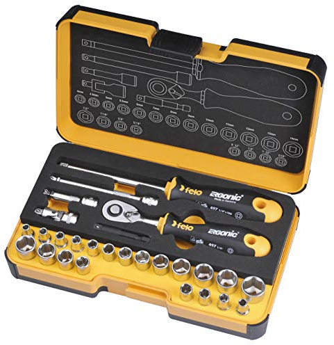 Felo Werkzeugsatz ERGONIC Ratsche, Steckschlüsse Inch/metrisch 27-tlg