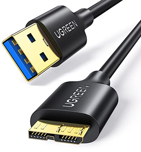 UGREEN Cable USB 3.0 a Micro B 5Gbps Compatible con Galaxy Note S5, Disco Duro Toshiba Canvio Basic, Seagate Backup, Maxtor M3, WD My Passport (1 M)