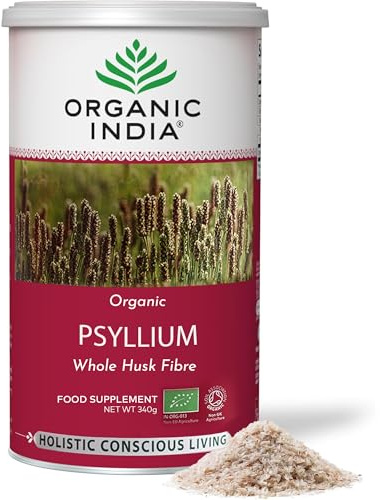 ORGANIC INDIA Psyllium Herbal Powder - Whole Husk Fiber, Vegan, Gluten-Free, USDA Certified Organic, Non-GMO, Soluble & Insoluble Fiber Source - 12 Oz Canister (Pack of 1)