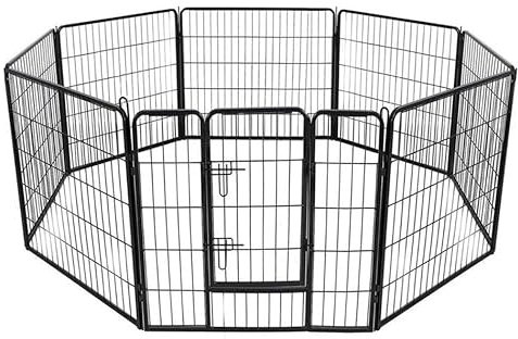 Professioneller schwarzer Welpenauslauf, Hundeauslauf XXL – 640 cm Umfang – 120 cm hoch – robuster Metallrahmen – Hundehütte – Hundehütte