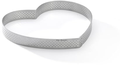 De Buyer - Cercle à tarte coeur VALHORNA en inox perforé - 18 x 2 cm - Fabriqué en France, Technologie AIR SYSTEM, Micro-Perforations pour Cuisson Rapide et Homogène pour Résultats Croustillants
