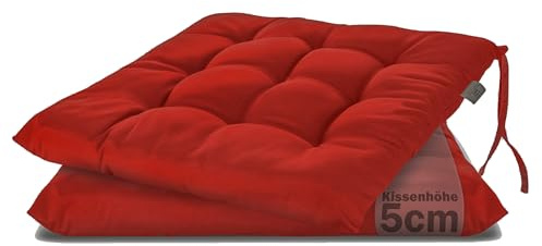 Brandsseller Lot de 2 Coussin de Chaise 40x40 cm Coussin d'assise Rembourrage de Chaise avec Fixations Décoration pour l'intérieur et l'extérieur piqué - Rouge