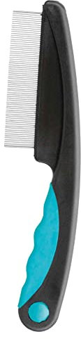 TRIXIE Floh- und Staubkamm - zur Diagnose von Flöhen und Läusen - gummierter Kunststoffgriff - für alle Felltypen - schwarz/blau - 15 cm - 2410