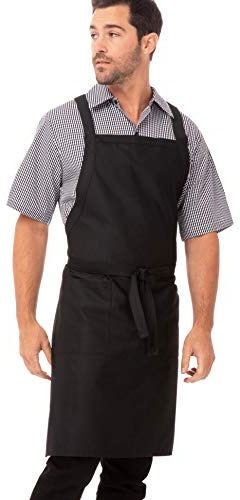 Chef Works Unisex Cross-Back Bib Apron, Black, One Size