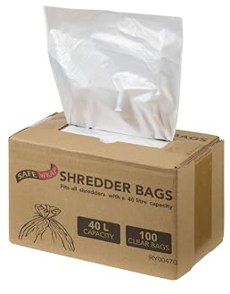 Safe Wrap Shredder Bags, 40L Capacity | Pack of 100 | Durable, High-Density Polythene | Handy Dispenser Box