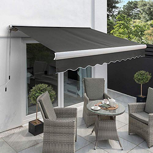 Primrose 4.5m x 3.0m Manual Electric Awning Full Cassette DIY Patio Awning Gazebo Canopy (14ft 10) Complete with Fittings and Winder Handle (Manual, Charcoal)