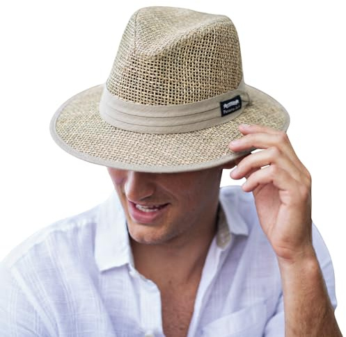 Panama Jack Men's Safari Hat - Matte Seagrass, UPF 50+ Sun Protection, Medium, Natural
