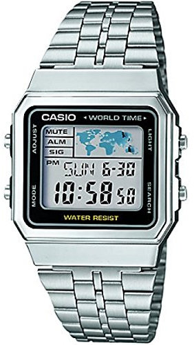 Casio Gents 33.00mm Quartz Watch with LCD Digital dial and Silver Metal Bracelet Strap A500WEA-1EF