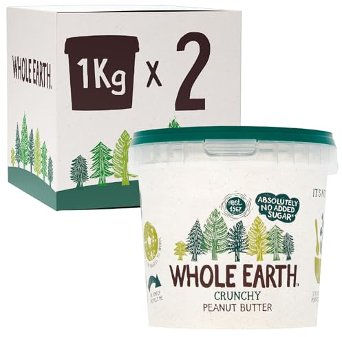 Whole Earth Original Crunchy 1 Kg Pack of, Peanut Butter, 2000 gram, (Pack of 2)