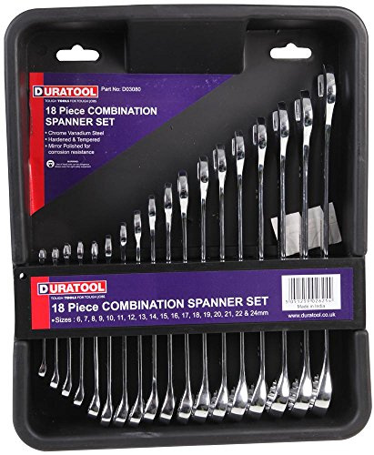 Duratool D03080 6-24 mm Polished Chrome Combination Spanner Set, 18 pieces