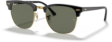 Ray-Ban Unisex Rayban Clubmaster Sunglasses, Black Frame With Gold Rim and Polarized G-15 Lenses, 51 UK