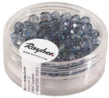 Rayher 14200566 Glas Schliffperle, 4mm, irisierend, blaugrau