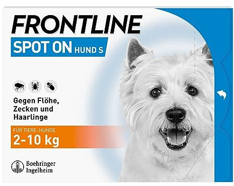 FRONTLINE Spot ON Hund S gegen Zecken, Flöhe & Haarlinge (kleine Hunde 2 bis 10 kg) - 6X Pipetten für bis zu 6 Monate Schutz - wasserfest