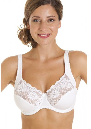 Camille Underwired Lace Full Cup Bras for Women - Womens Bras with Floral Lace Detailing & Adjustable Straps 34DD White