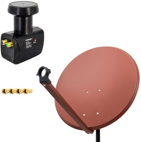 Premium X Satelliten-Komplettanlage 80cm Satellitenschüssel Ziegelrot Satellitenantenne Twin LNB 4X F-Stecker, SAT für 2 Teilnehmer