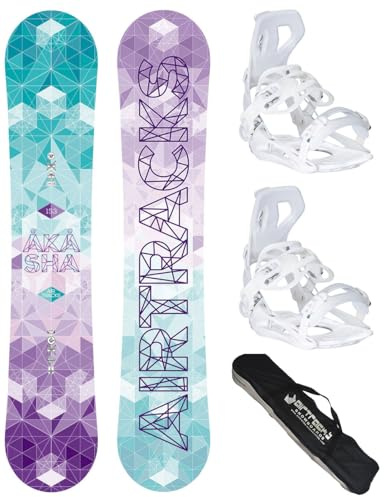 AIRTRACKS Snowboard Set (Paquete Completo) Tabla Akasha Mujer+Fijaciones Master FASTEC W+Bag/Nuevo