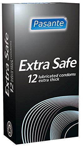 Pasante Extra Safe, extra feuchte Analkondome aus Latex - Kondome mit besonders extra dicker Wandstärke - ideal für Analverkehr, 1 x 12 Stück