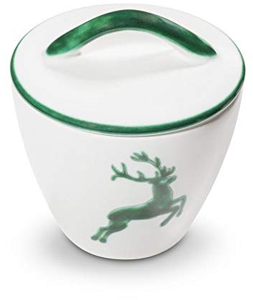 GMUNDNER KERAMIK Zuckerdose Gourmet Durchmesser : 9 cm grüner Hirsch Geschirr, handgemacht in Österreich