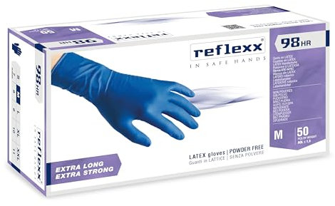 Reflexx R98 Guanti in Lattice ad Alta Resistenza, Senza Polvere, Taglia M, Blu (Confezione da 50 Pezzi)
