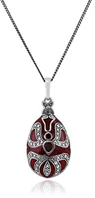 0.41ct Grenade 925 Argent Sterling Fabergé Oeuf Style 45cm Collier